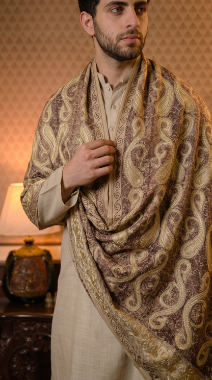 Multicolour Pashmina Jacquard Dupatta with Embroidery