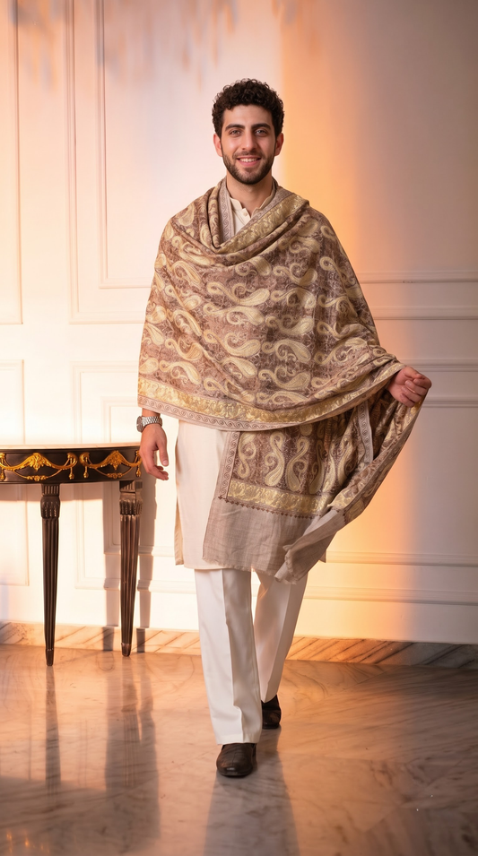 Multicolour Pashmina Jacquard Dupatta with Embroidery