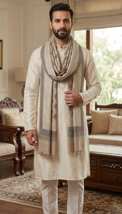 Tusser and Black Pashmina Jacquard Dupatta