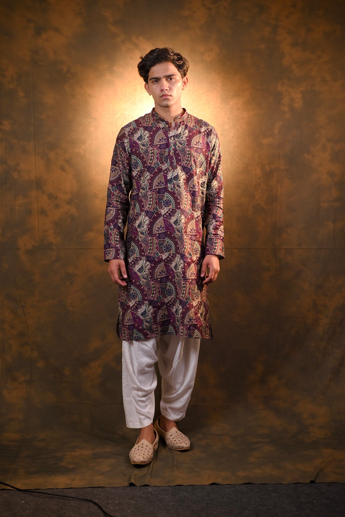 Wine Cotton Kurta Set