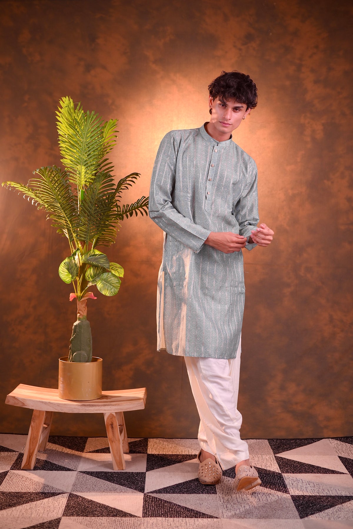 Dull Green Cotton Kurta Set