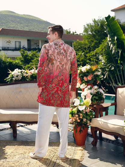 Raspberry Natural Crepe Short Kurta Set with Position Print and Coding