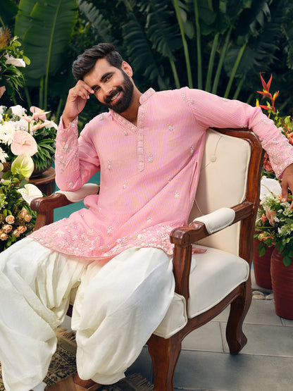 Pearl Pink Georgette Short Kurta Set with Bead Work