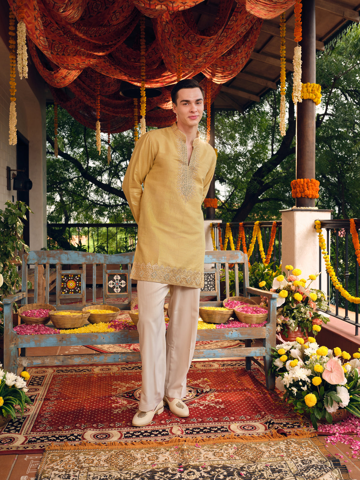 Royal Sunshine Jacquard Short Kurta Set with Gotta Patti Work