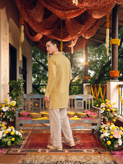 Royal Sunshine Jacquard Short Kurta Set with Gotta Patti Work