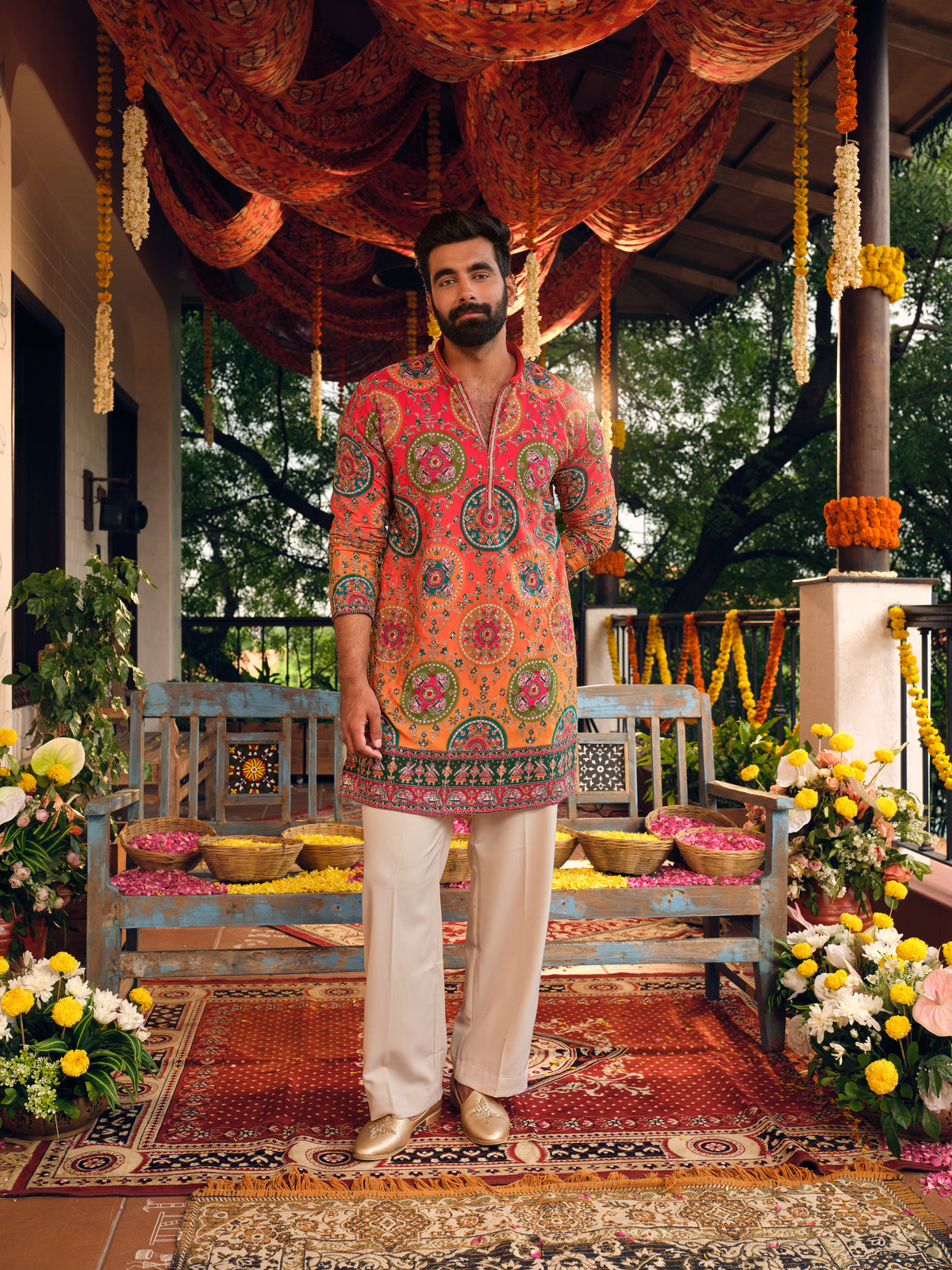 Sunset Ombre Natural Crepe Short Kurta Set with Position Print