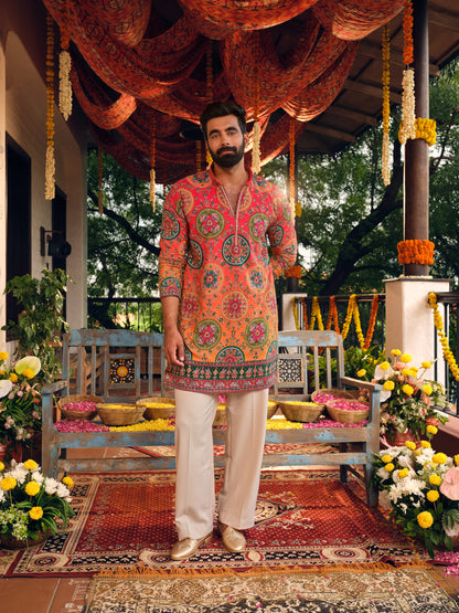Sunset Ombre Natural Crepe Short Kurta Set with Position Print