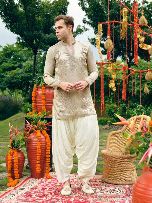 Pearl Tissue Silk Short Kurta Set with Embroidery and Bead Work