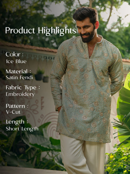 Ice Blue Fandi Short Kurta Set with Matching Dupatta