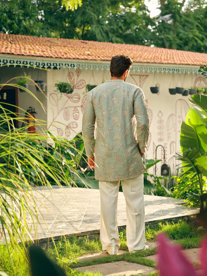 Ice Blue Fandi Short Kurta Set with Matching Dupatta