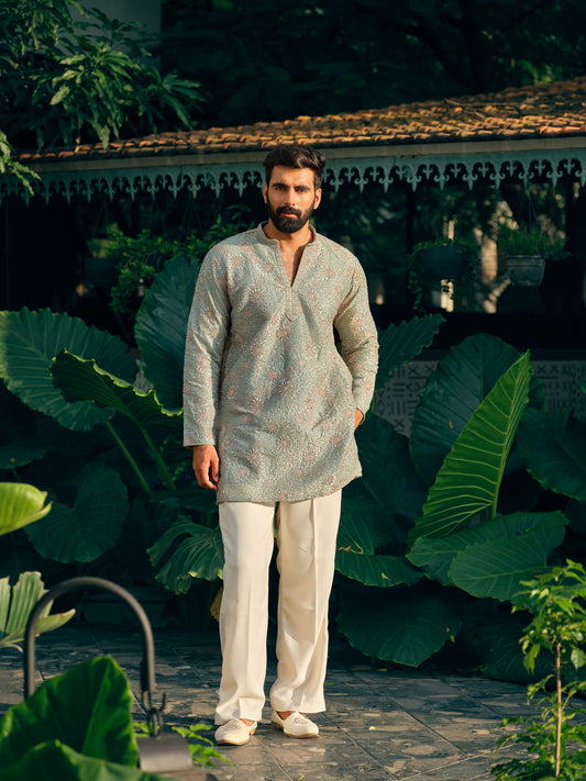 Ice Blue Fandi Short Kurta Set