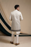 Off White Raw Silk With Mirror Work kurta Set With Jacket