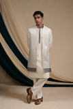 Off White Raw Silk With Mirror Work kurta Set With Jacket