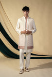 Off White Raw Silk With Mirror Work Embroidery In Orange Ombre Effect