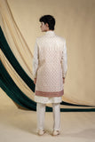 Off White Raw Silk With Mirror Work Embroidery In Orange Ombre Effect