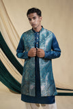 Rama Blue Jacquard Jacket With Kurta Set