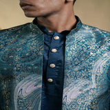 Rama Blue Jacquard Jacket With Kurta Set