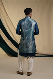 Rama Blue Jacquard Jacket With Kurta Set