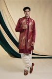 Maroon Jacquard Jacket With Kurta Set