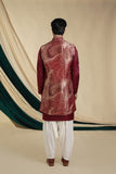 Maroon Jacquard Jacket With Kurta Set