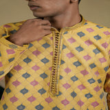 Mustard Jacquard With Butti Print Kurta Set