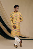 Mustard Jacquard With Butti Print Kurta Set