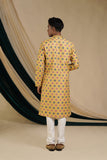 Mustard Jacquard With Butti Print Kurta Set