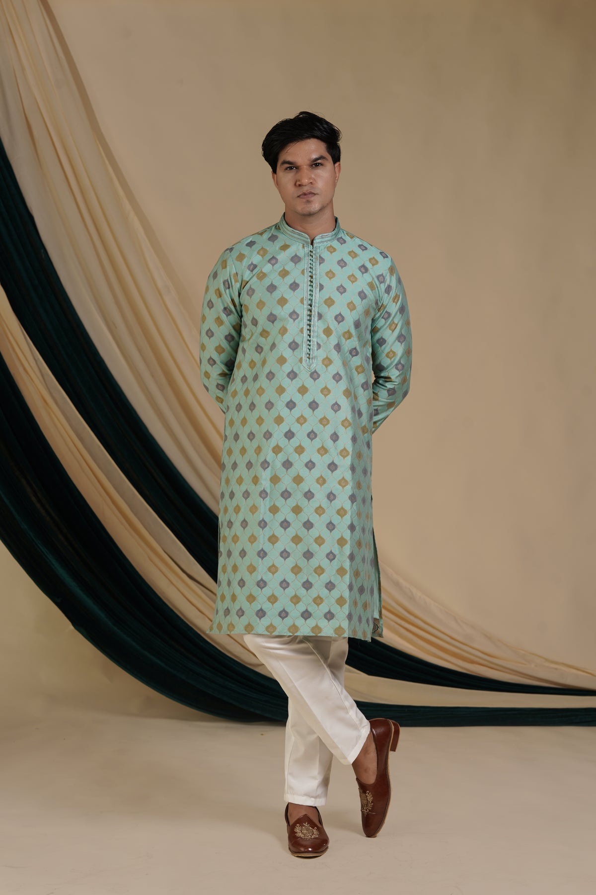 Jacquard With Butti Print Kurta Set