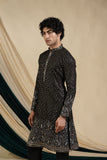 Black Georgette With Sequin And Multicolour Threadwork Embroidery Kurta Set