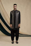 Black Georgette With Sequins And Mirror Work Kurta Set With Jacket