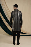 Black Georgette Sequins And Mirror Work jacket With Malai Silk Kurta Set