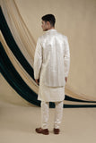 Off White Georgette Sequins And Mirror Work Jacket With Malai Silk Kurta Set