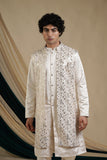 Off White Georgette With Sequins Embroidered Kurta Set With Jacket