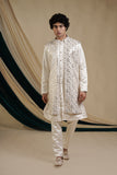 Off White Georgette With Sequins Embroidered Kurta Set With Jacket