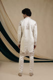 Off White Fendi With Gold Zari Neck Embroidery Kurta Set