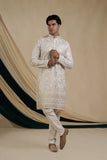 Off White Georgette With Threadwork And Gold Zari Work Kurta Set