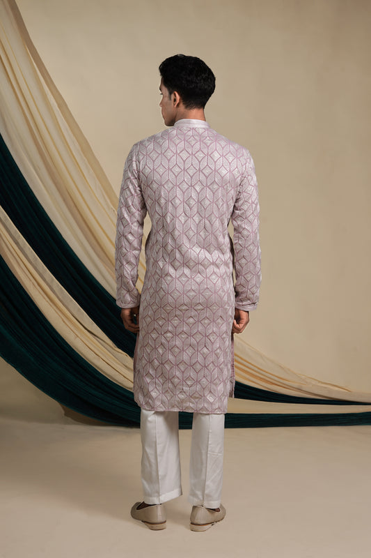 Pastel Pink Georgette With White Threadwork Embroidery Kurta Set