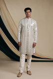 Off White Goergette With Heavy Sequin And Mirror Work Embroidery Kurta Set