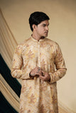 Beige Chinnon With Gold Zari Threadwork Embroidery Kurta Set