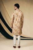 Beige Chinnon With Gold Zari Threadwork Embroidery Kurta Set