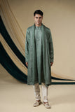 Sage Green Tussar Silk With Mirror Work Kurta Set With Dupatta