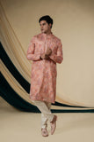 Peach Chinnon With Gold Zari Threadwork Embroidery Kurta Set