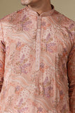 Peach Chinnon With Gold Zari Threadwork Embroidery Kurta Set