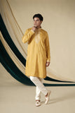 Mustard Rayon With Threadwork Embroidery V Neck Kurta Set