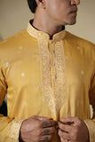 Mustard Rayon With Threadwork Embroidery V Neck Kurta Set