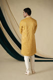 Mustard Rayon With Threadwork Embroidery V Neck Kurta Set