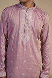 Onion Pink Rayon With Threadwork Embroidery Kurta Set