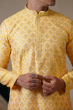 Yellow Jacquard With Gold Zari Butti print