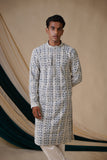 Blue Rayon Printed Sequins With White Threadwork Kurta Set