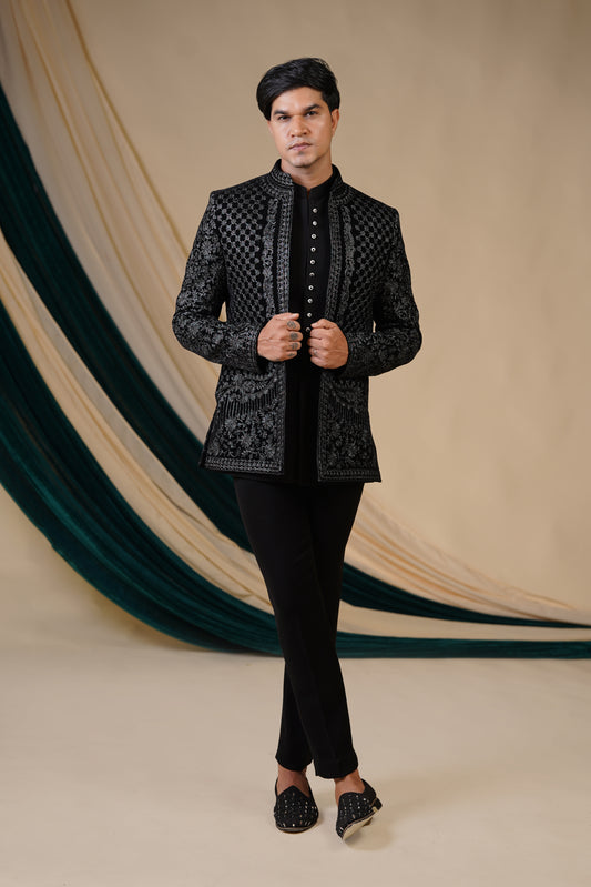 Black Zari 3 Piece Jodhpuri Set